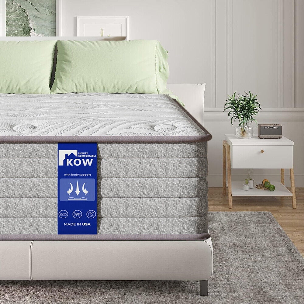 KOW Hybrid Mattress 12 Full Size Gel Memory Foam Pocket Spring Mattress in Lens Box Medium Firm Adult