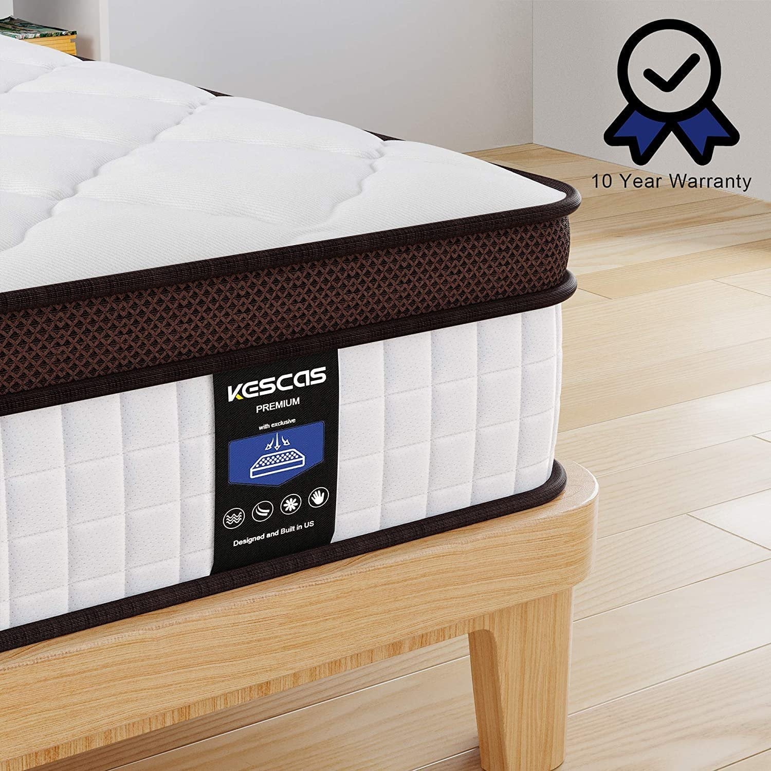 Kescas 10 Inch Hybrid Mattress Twin, Medium Firm Innersprings Mattress for Motion Isolation, Pressure Relieving