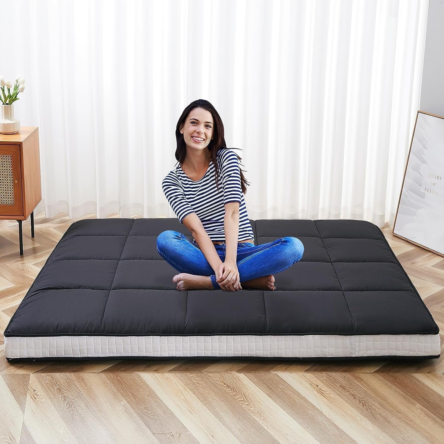 LILYPELLE 5 Thick Japanese Floor Mattress Futon Mattress, Foldable Mattress, Roll Up Mattress Sleeping Tatami Mat Floor Lounger Guest Bed, Full