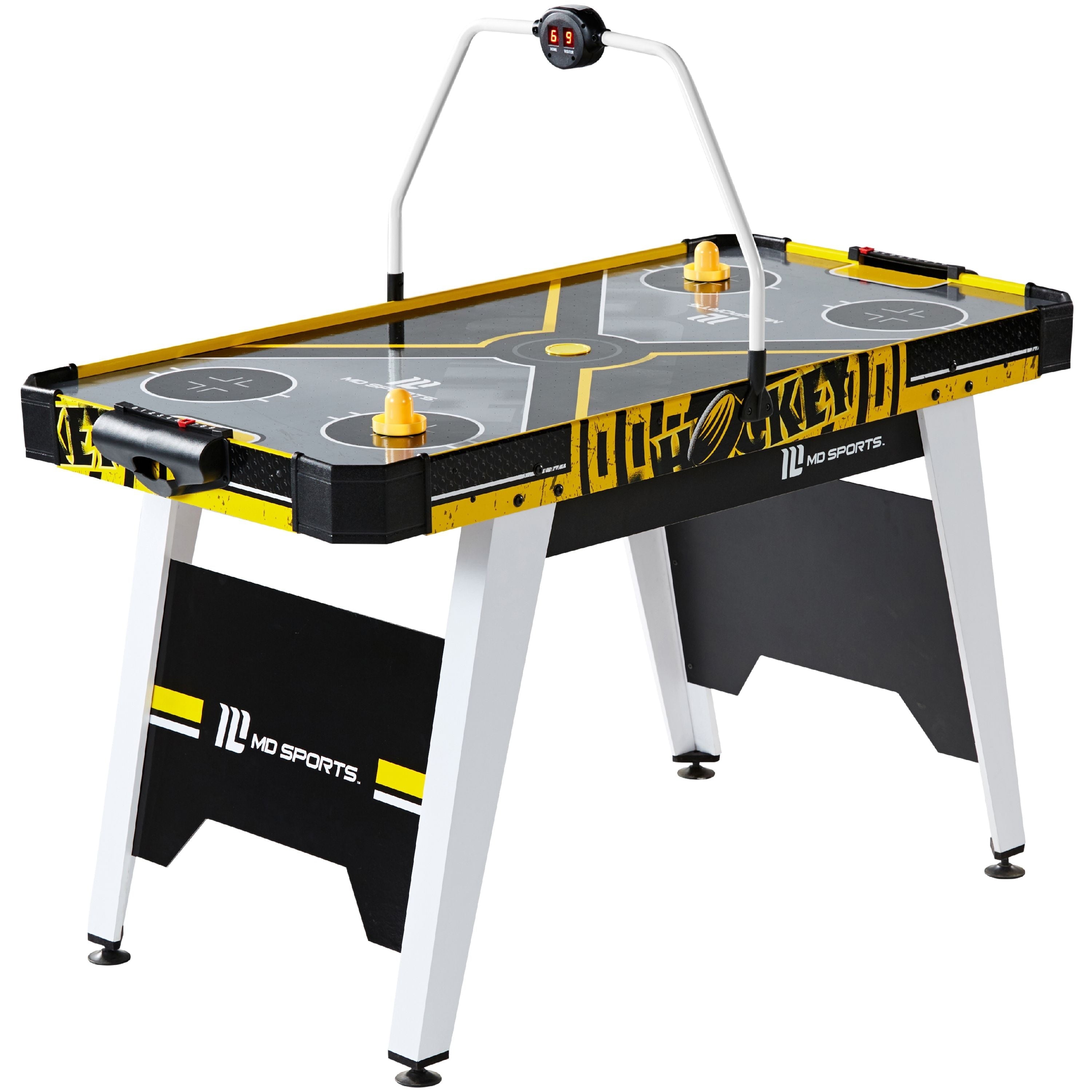 MD Sports Air Hockey Game Table, Overhead Electronic Scorer, Black/Yellow, 54 x 27 x 32