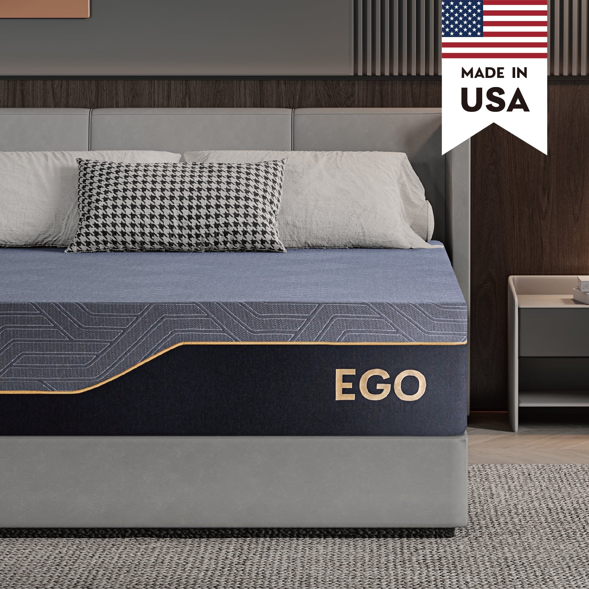 MLILY Ego Black 14 inch Queen Memory Foam Mattress, Gel Mattress in Camcorder Box, Medium
