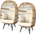 NICESOUL 2 Pieces Yellow Patio Stationary Egg Chair Boho Patio Lounge Chair Wicker Outdoor Egg Chair with Legs, 440 lbs