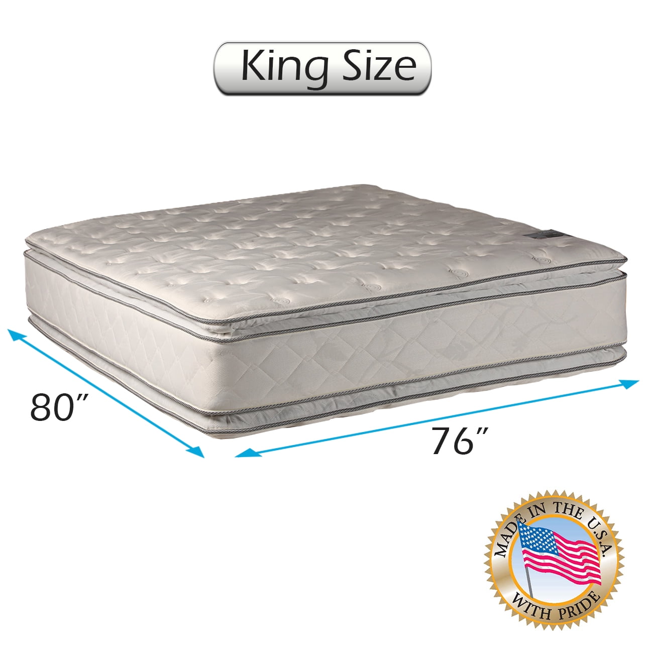 Natural Dream (King) Medium Soft PillowTop Mattress Only - Double-Sided Sleep System with Enhanced Cushion Support- Fully Assembled, Back Support, Longlasting by Dream Solutions USA