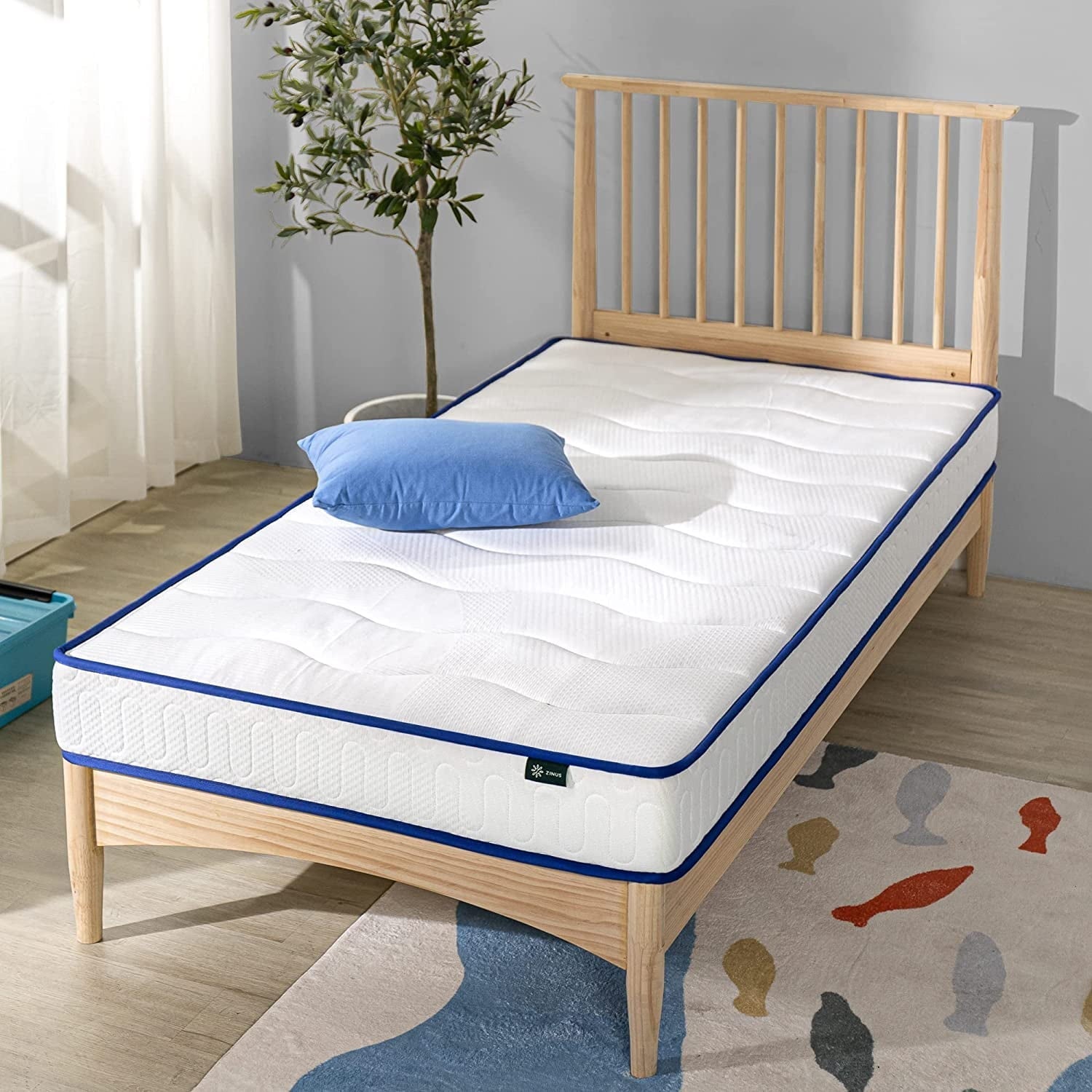 OUWI 6 Inch Essential Innerspring Mattress / Mattress for Kids / Medium Firm Feel / CertiPUR-US Certified Foams / Mattress-in-a-Box, Twin, Blue