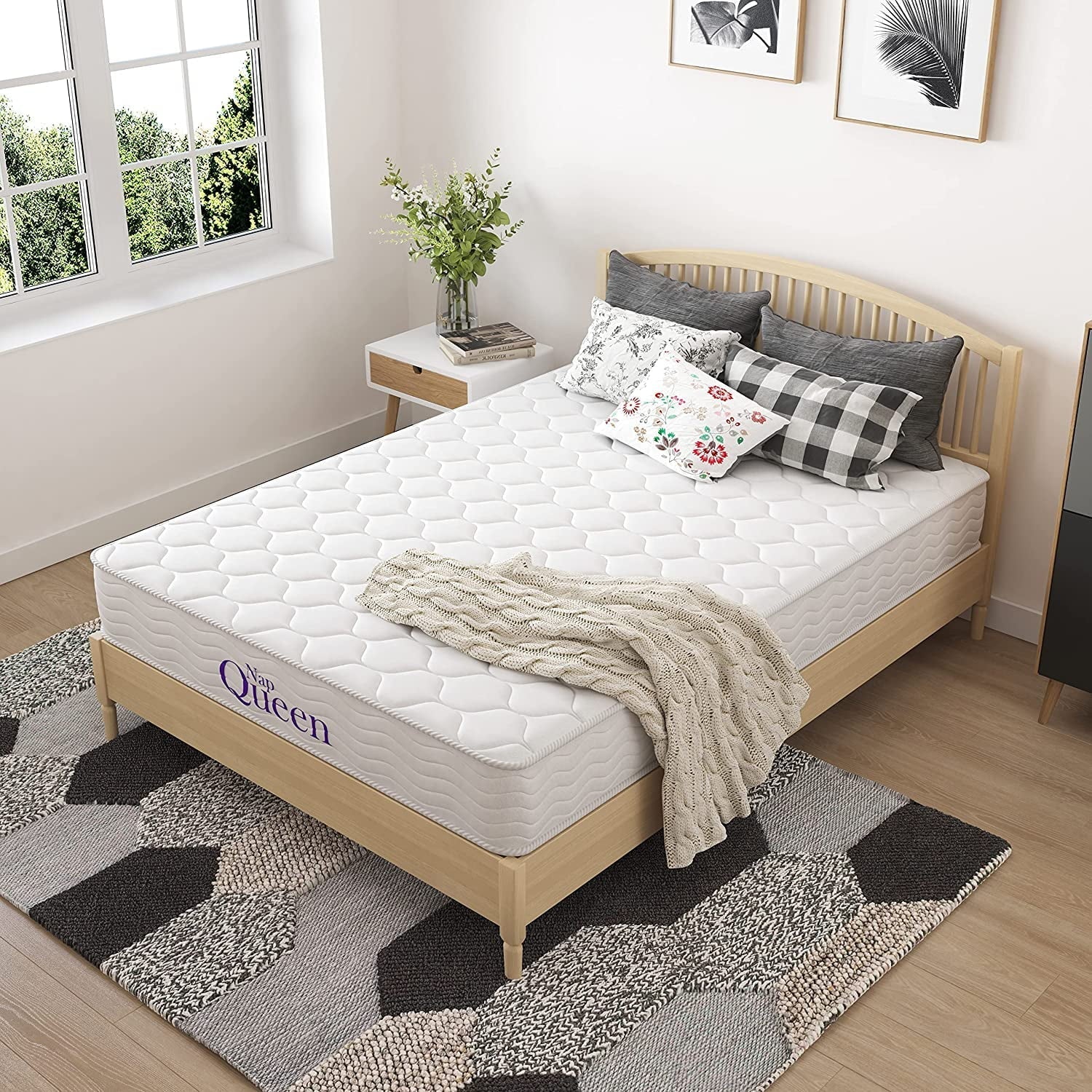 OUWI 8 Inch Innerspring Twin Size Medium Firm Memory Foam Mattress, Bed in Recorder Box, White