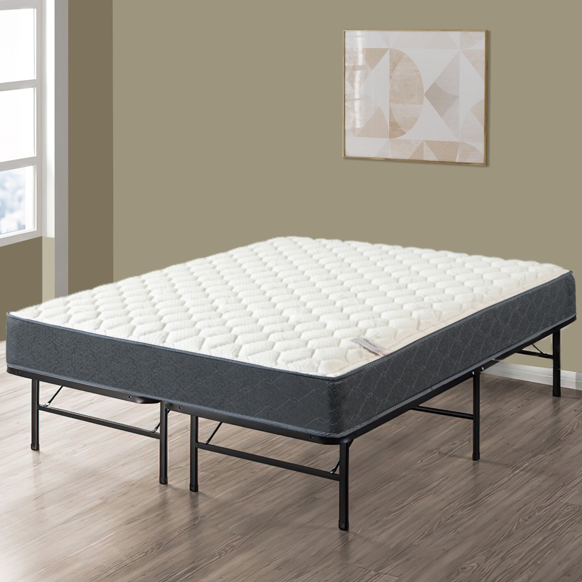 Onetan Mattress and Platform Bed Set, 10-Inch Memory Foam Medium Tight Top Hybrid Mattress and 14 Metal Platform Bed Queen