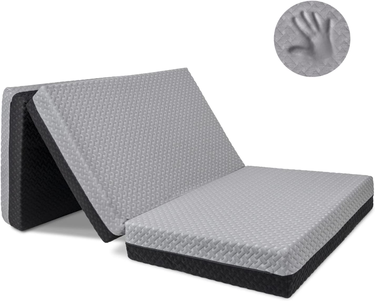 Premium Tri Folding Mattress, Memory Foam Foldable Folding Mattress with Waterproof Washable Cover, Cot Size (75 x31 x6) + Bonus Eye Mask Included