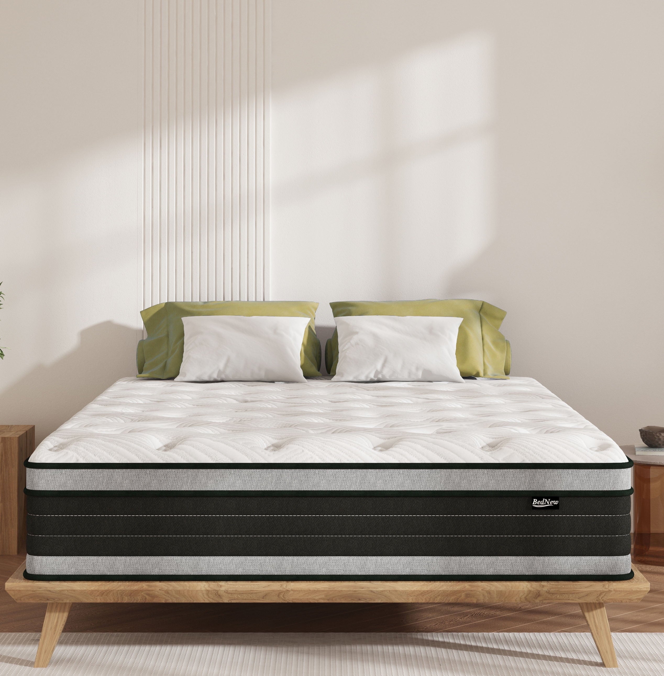 Queen Mattress, BedNew 12 Medium Firm Pillow Top Hybrid Memory Foam Mattress in Recorder Box, Queen Size