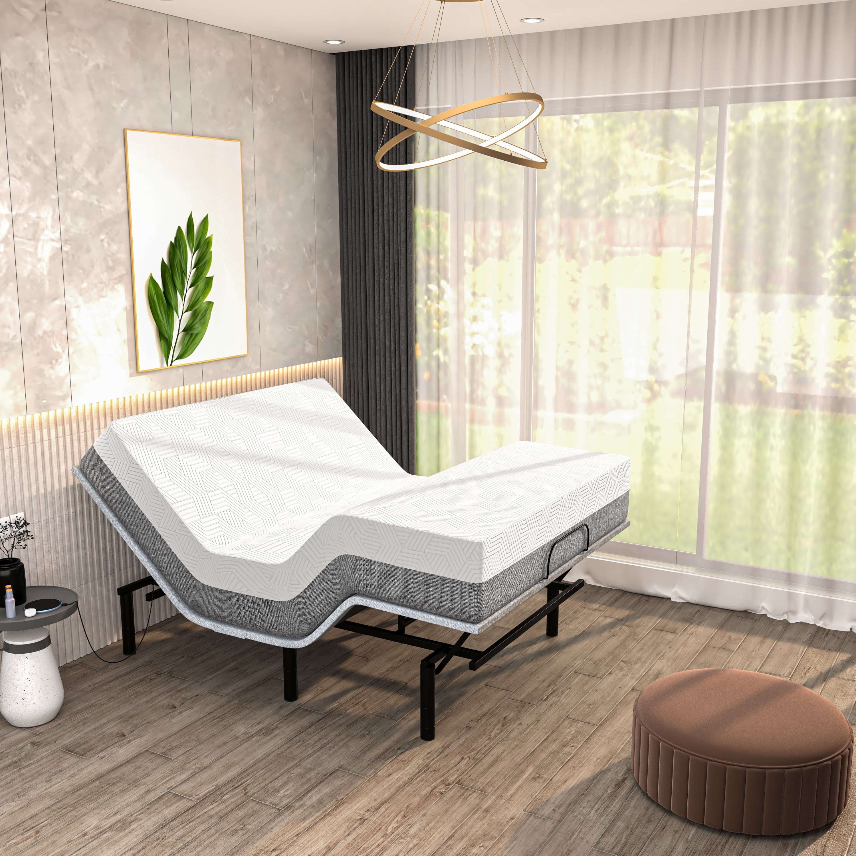 Renanim Serenityflex Adjustable Base & Hybrid Mattress ¨C Full-Size Adjustable Bed Base with 12 in. Cooling Gel Mattress, Massage, USB Ports, Remote & Under-Bed Light ¨C Reclining Bed Frame