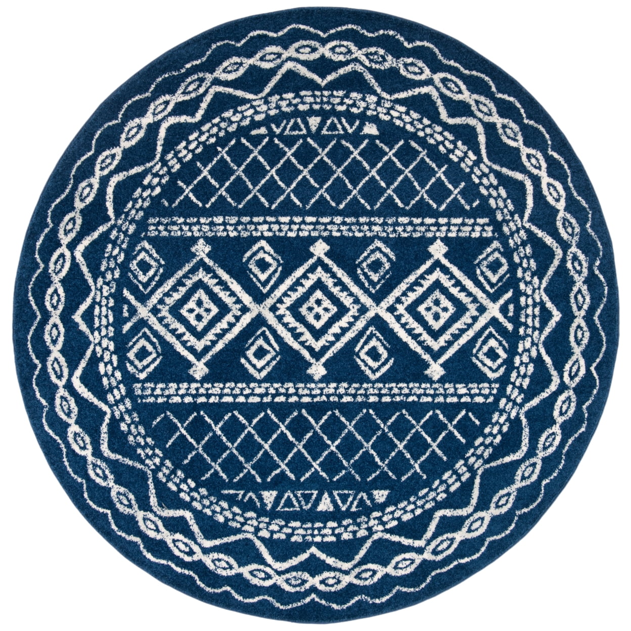 SAFAVIEH Tulum Ronald Distressed Area Rug, Navy/Ivory, 8' x 8' Round