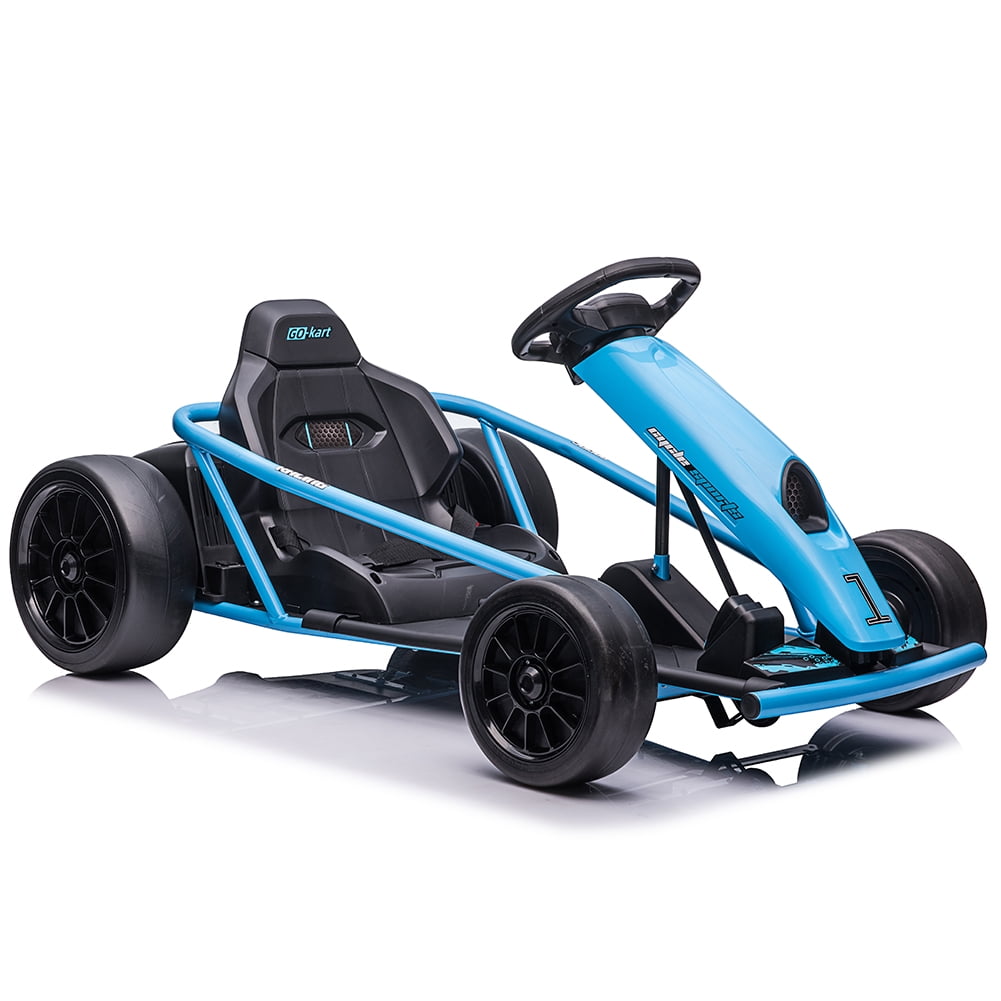 Simzone Go Kart for Kids 24V Battery 300WX2 Motors Pedal Screen Foot Go Cart 8MPH Premium Speed Drifting Vehicle with Slow Start Function Music Elastic Durable Tires, Blue