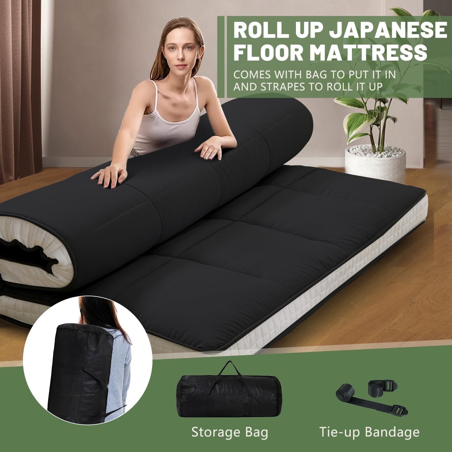 Slsy Upgraded 6 Extra Thick Japanese Floor Mattress Futon Mattress, Foldable Mattress Tatami Pad Floor Mattress for Adults Floor Bed Roll Up Mattress Guest Mattress Camping Mattress