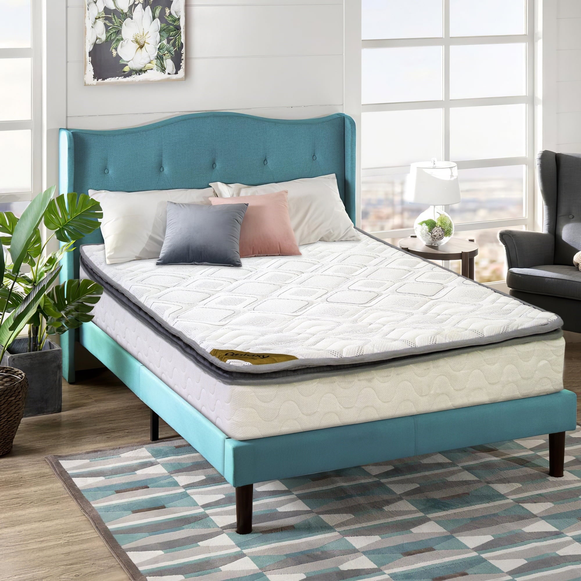 Spring Coil 9-Inch Medium Firm Foam Encased Pillowtop Pocketed Coil Innerspring Fully Assembled Mattress, Good For The Back.