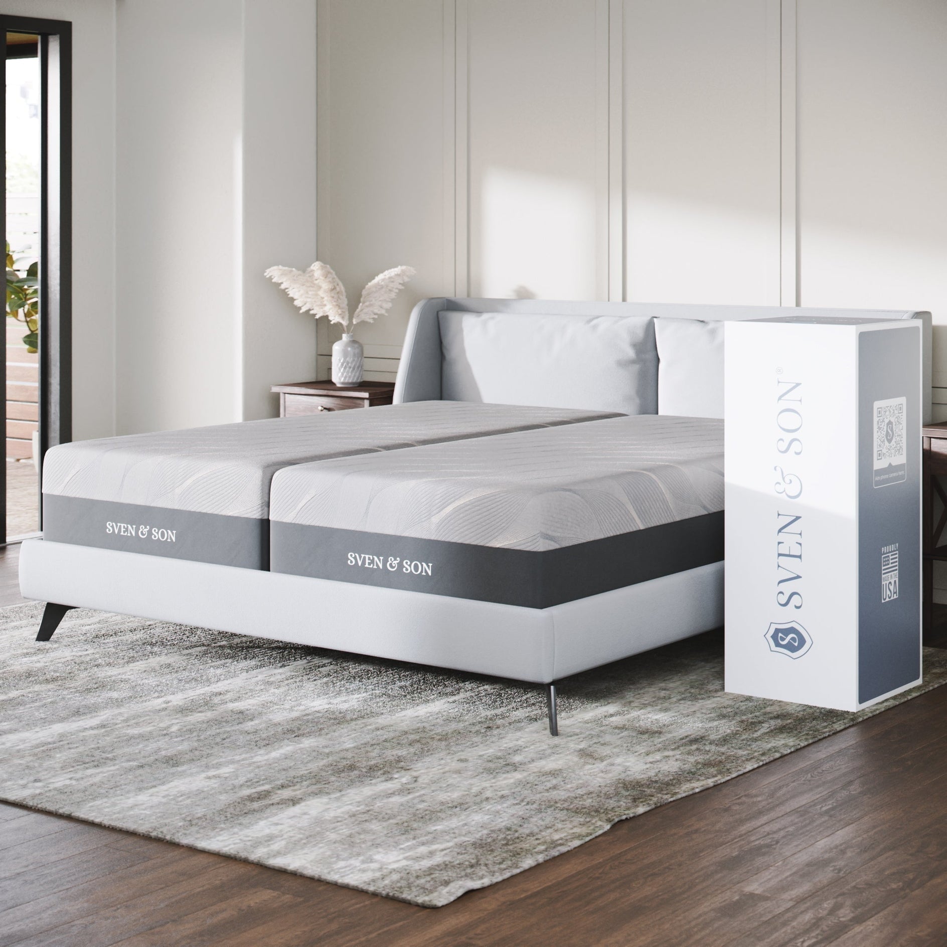 Sven and Son Luxury Hybrid Spring Mattress, Premium Bed-in-a-Box, CertiPUR-US, Made in the USA, 14 inch Medium Soft - Split King