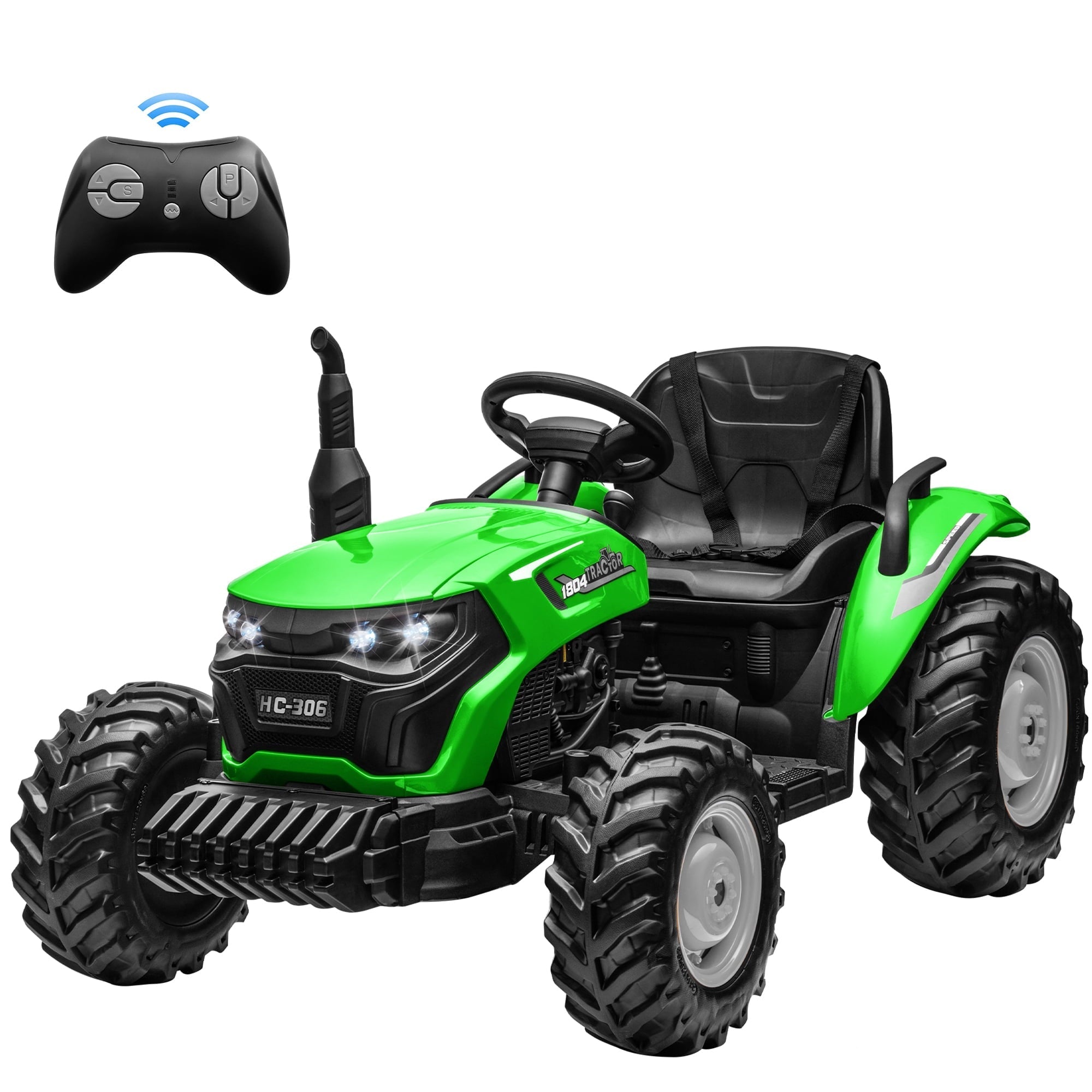 TOKTOO 24V 5Mph Powered Ride Screen Automobile for Big Kids, Farm Tractor w/ Dual 95W Powerful Motors, 16inch Extended Seat-Green