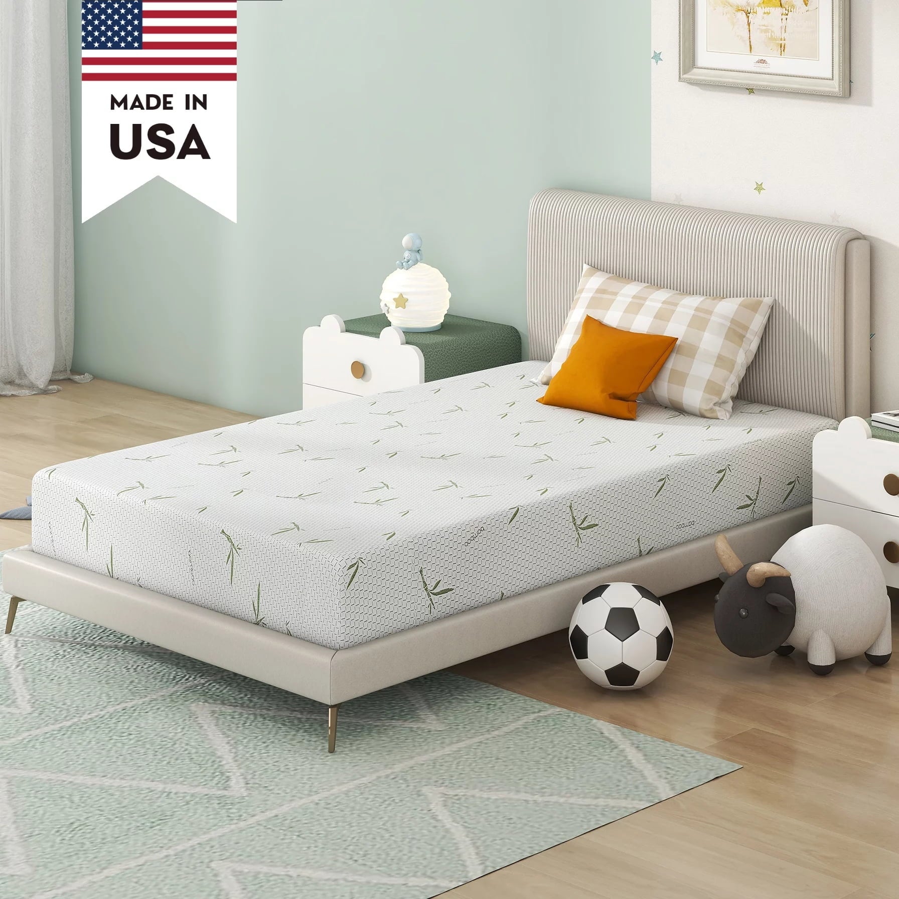Twin Mattress, 8 inch Green Tea Cooling Gel Memory Foam Mattress in Recorder box, Medium Firmness Mattresses with Bamboo Knit cover, Made in USA