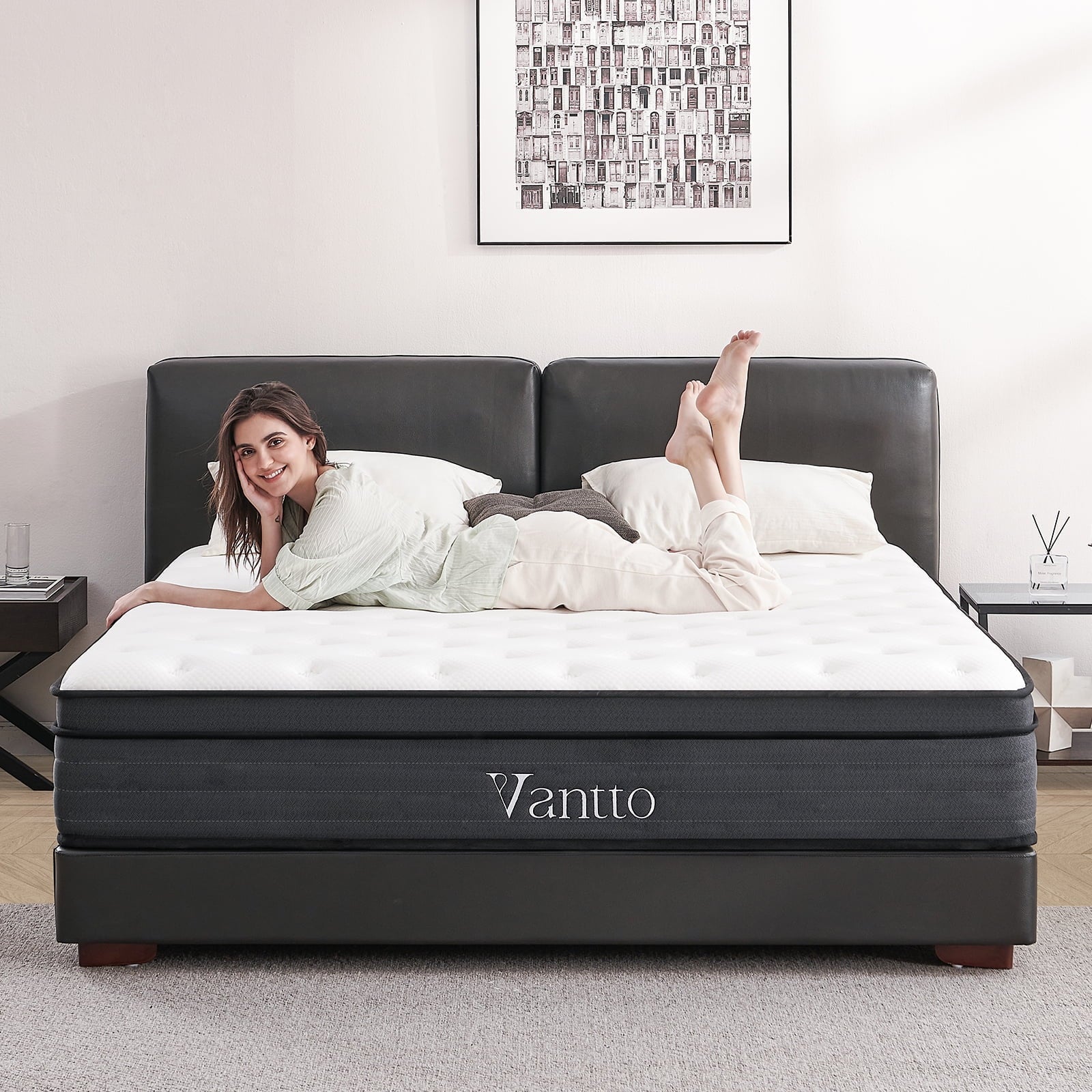 Vantto Full Size Mattress, 12 Inch Hybrid Memory Foam Mattress in Recorder Box, Pressure Relief, CertiPUR-US