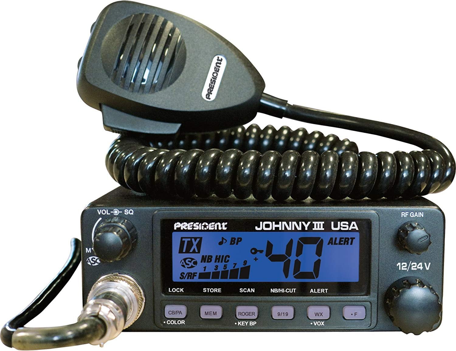 President Johnny III USA 40 Channel CB Radio 12 Screen 24V, Black