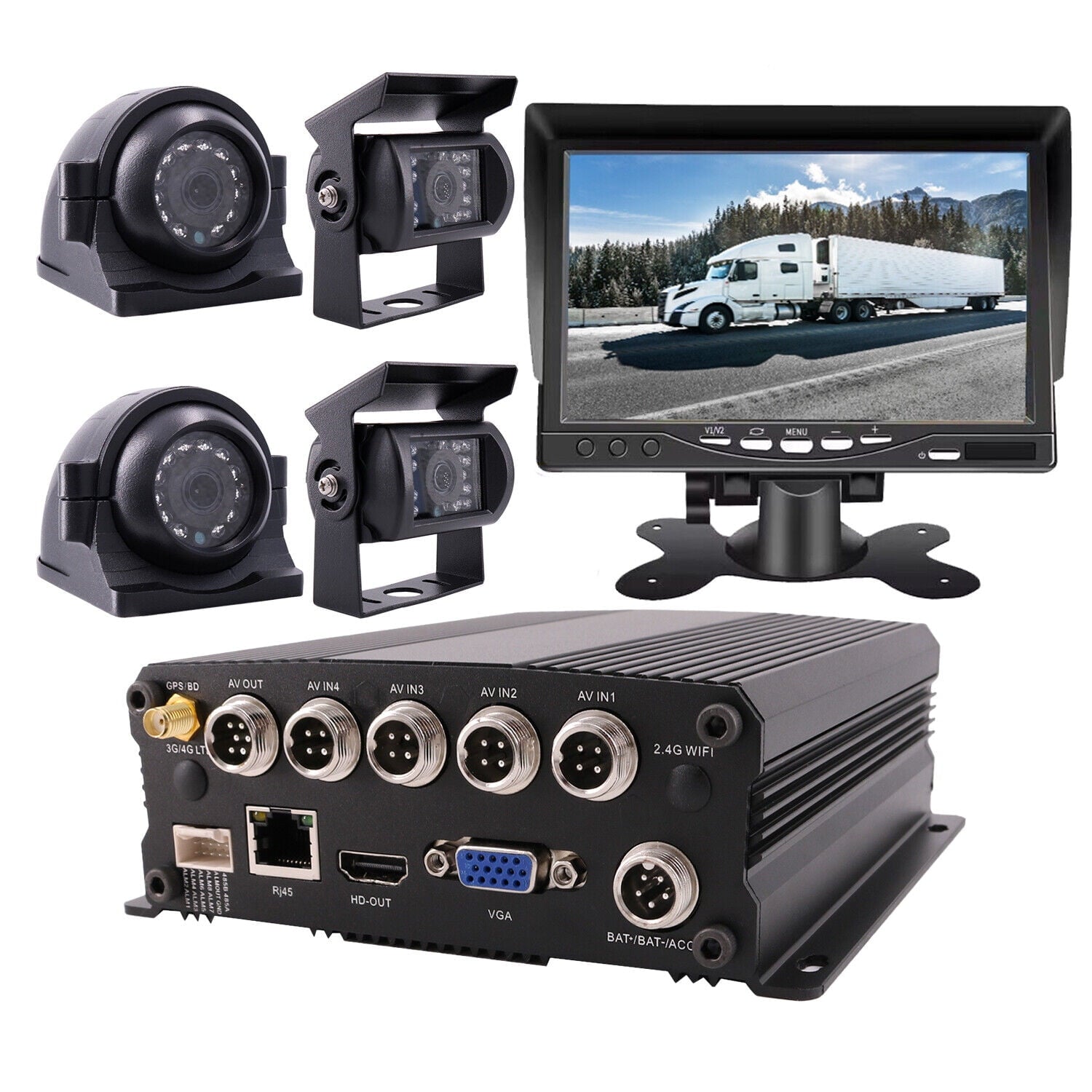 JOINLGO 4 Channel 1080P GPS Track Truck Camcorder System Loop Record Video Recorder Motion Detection/Delay Power Off/Playback for Truck Bus RV