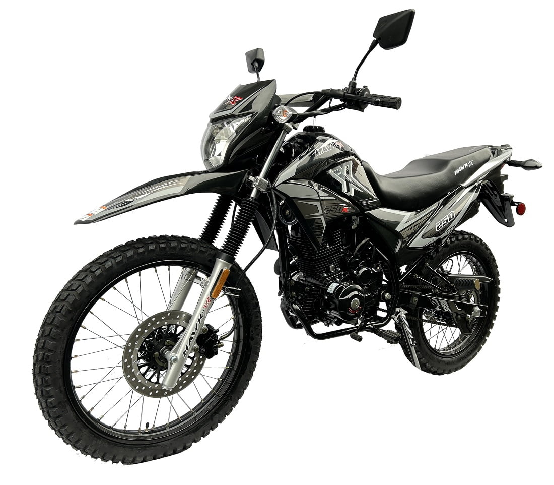 Hawk-X 250cc Motorcycle 5-Speed Manual 21 front Tire - 250 Adult Bike-Black
