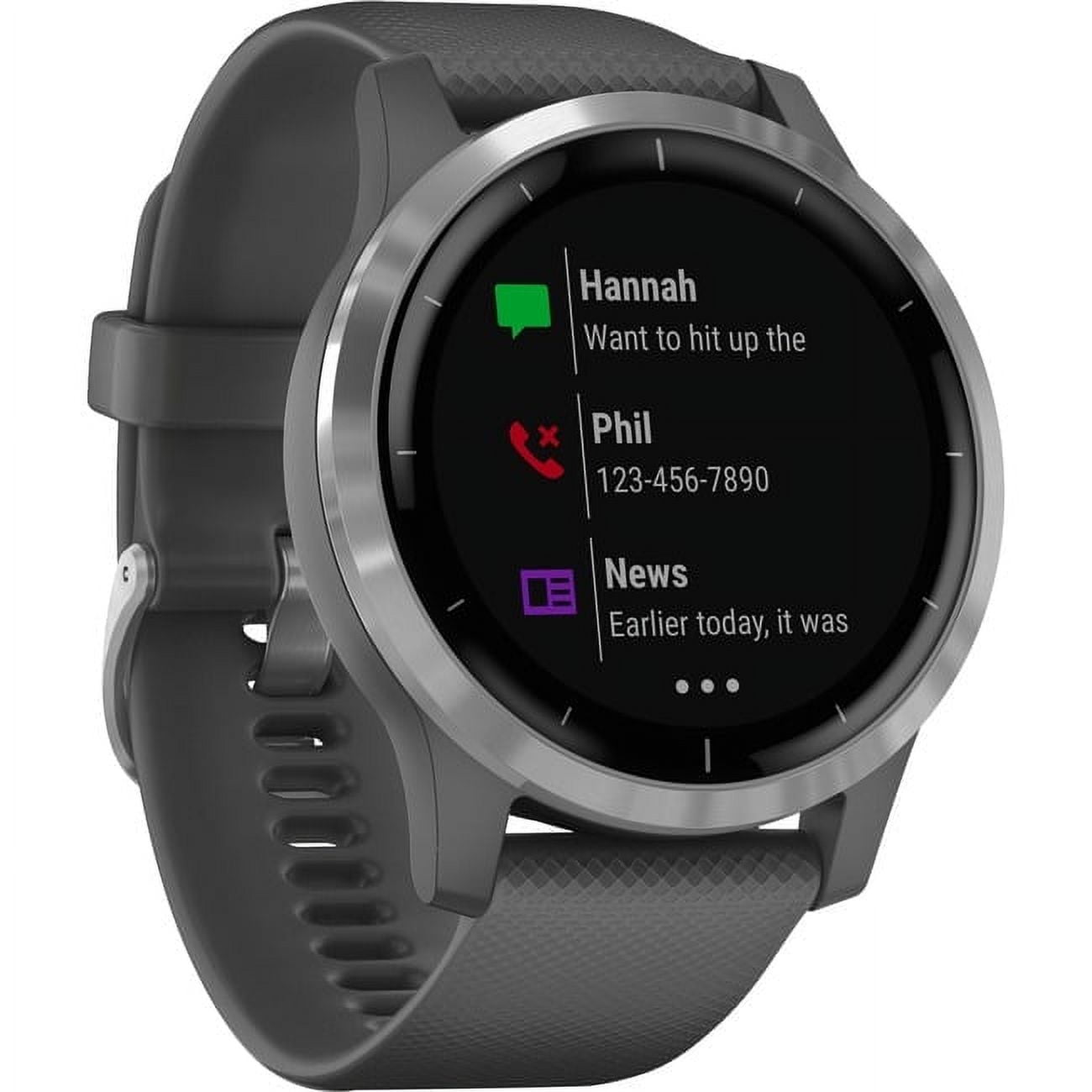 Garmin v¨ªvoactive? 4 Silver Stainless Steel Bezel with Shadow Gray Case and Silicone Band