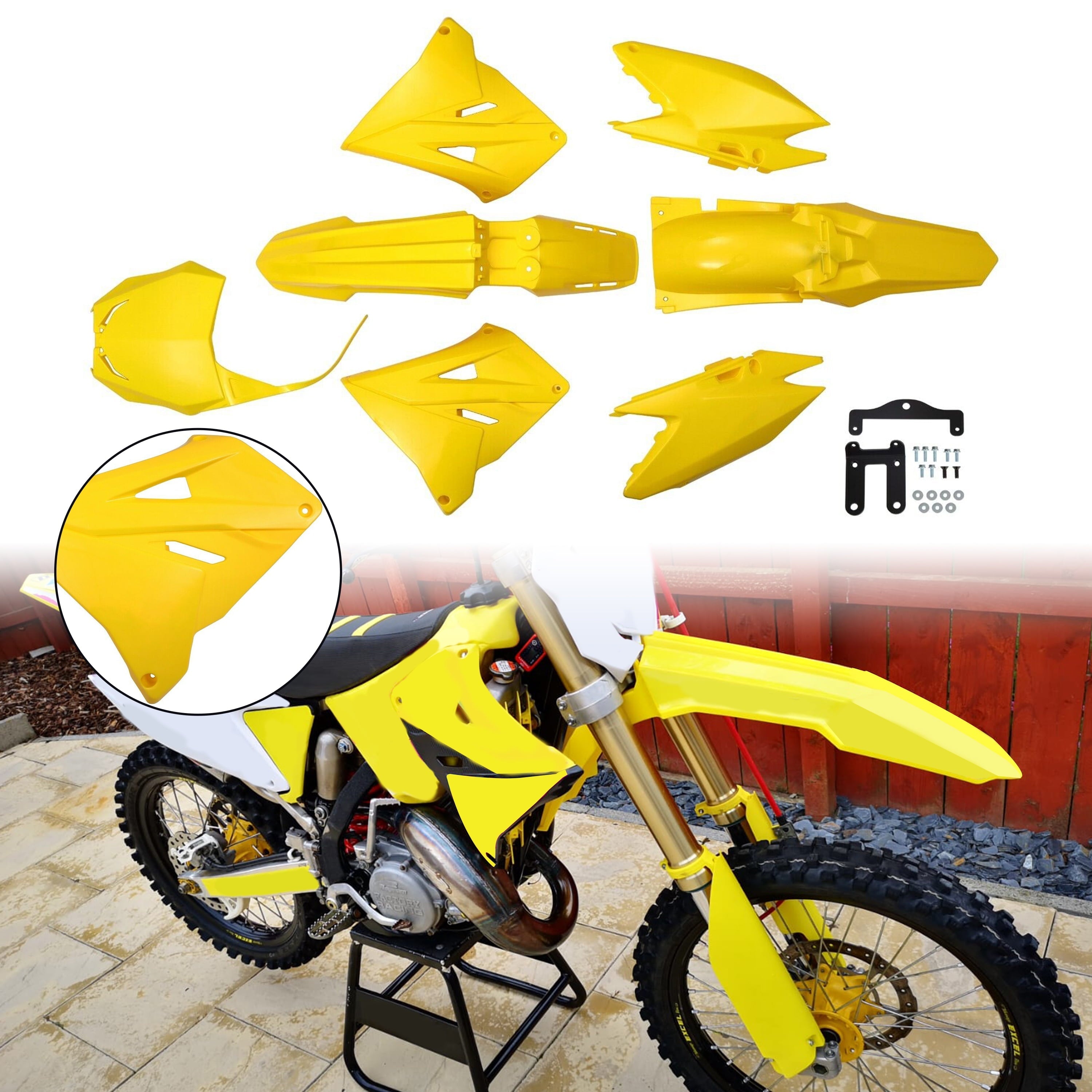 Kojem Motorcycle Full Bodywork Fairing Fender Kit Set Plastic for 2001-2008 Suzuki RM250 RM125 Yellow