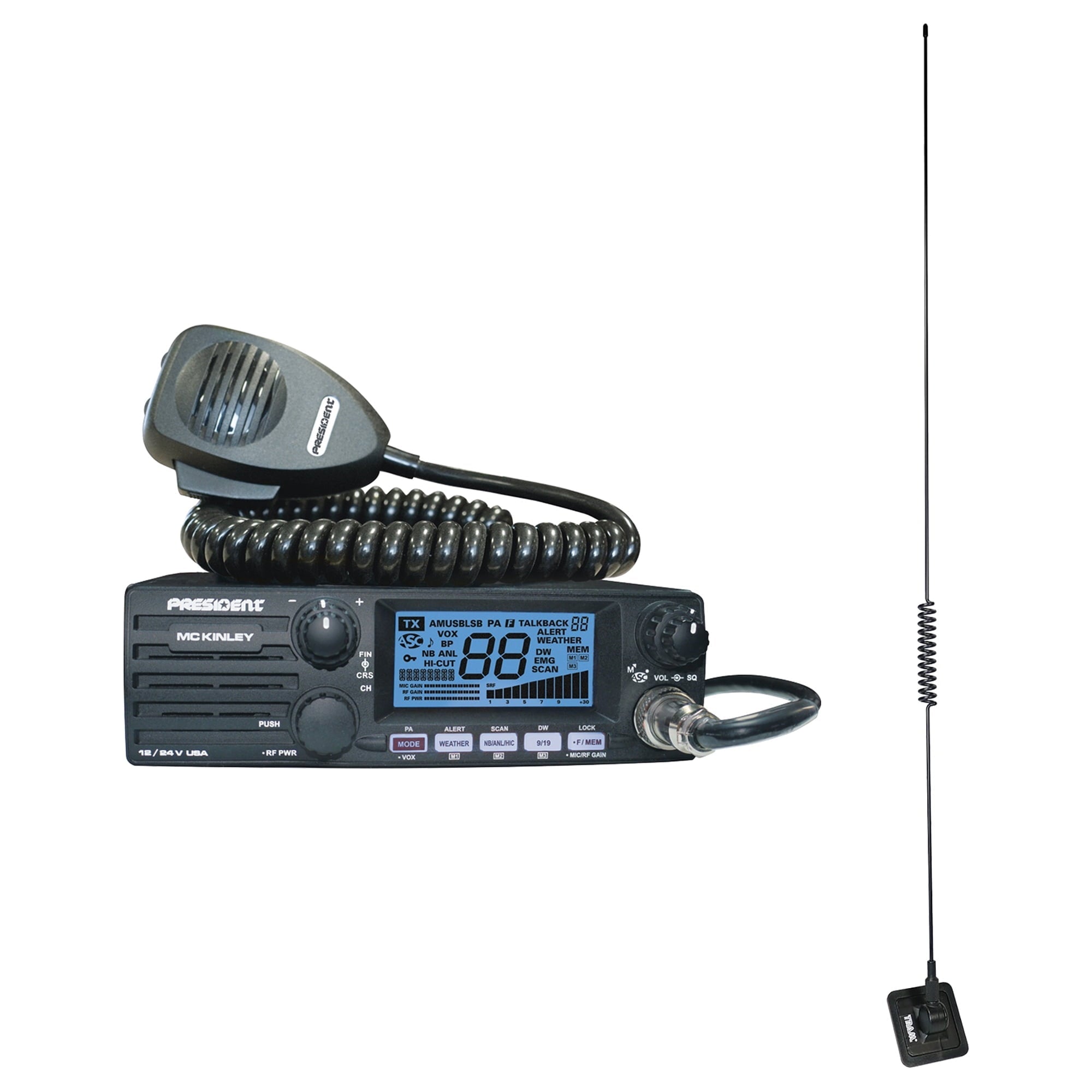 Group President Electronics TXUS600 Mckinley USA 12/24v CB Radio & Tram 1198 Glass Mount Cb
