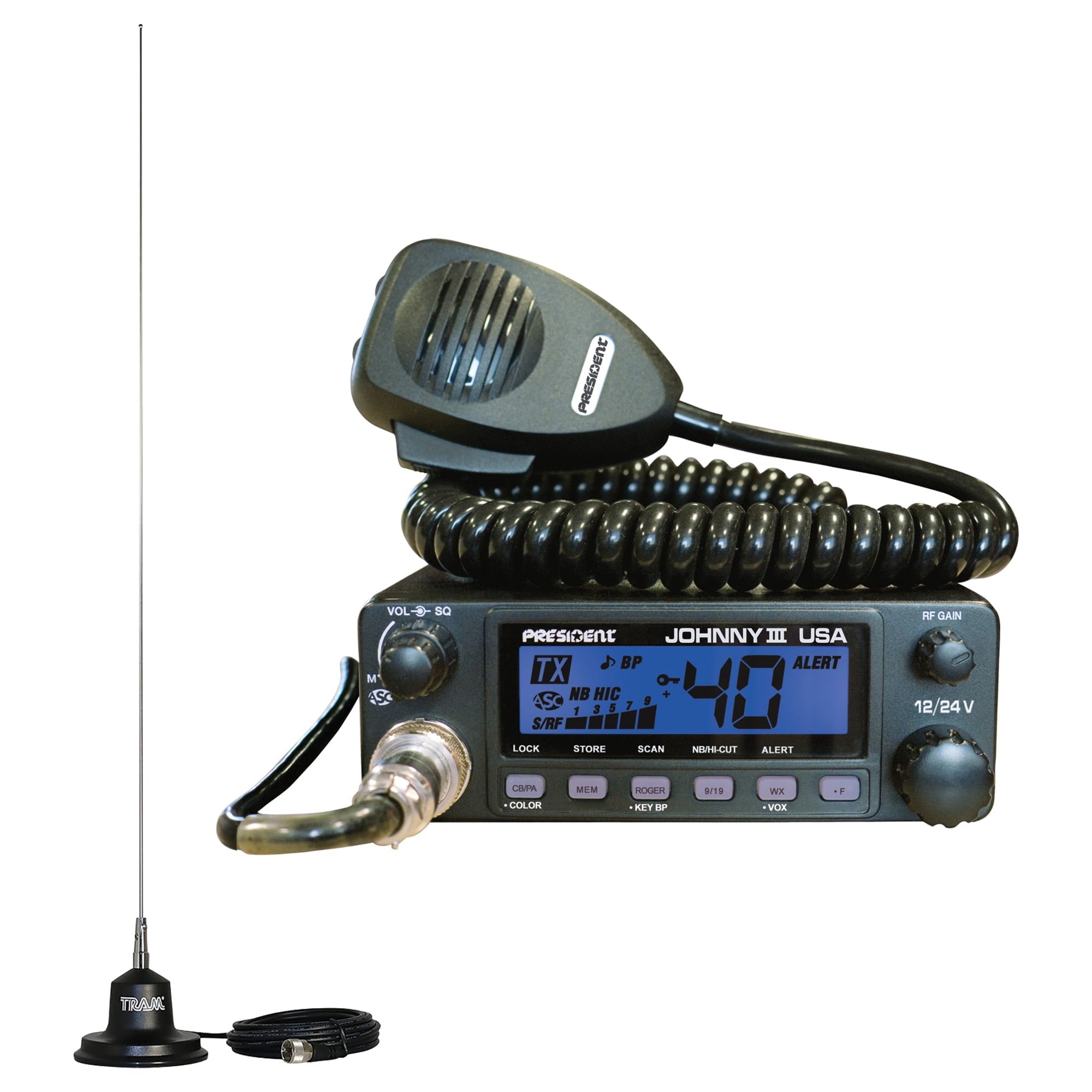 Group President Electronics TXUS653 Johnny III USA CB Radio & Tram 300 CB Antenna 4 Magnet Kit