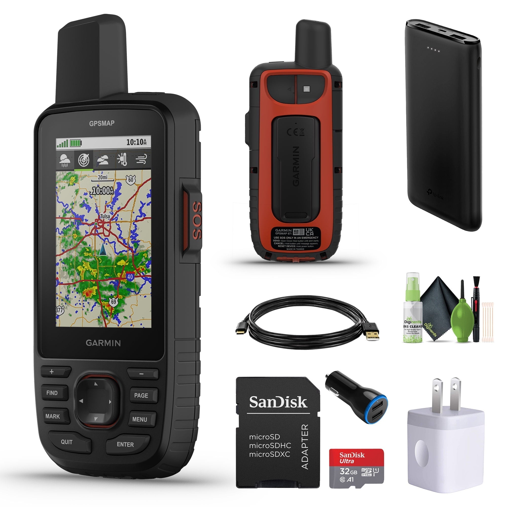 Garmin GPSMAP 67i Rugged Hiking GPS Premium Handheld inReach Satellite Technology, Two-Way Messaging, Interactive SOS, Mapping Bundle With Accessories