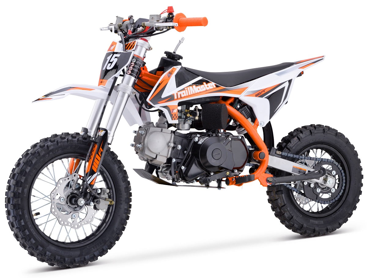 Orange - Trailmaster TM22 125cc Dirt Bike, Kick Start Manual Clutch