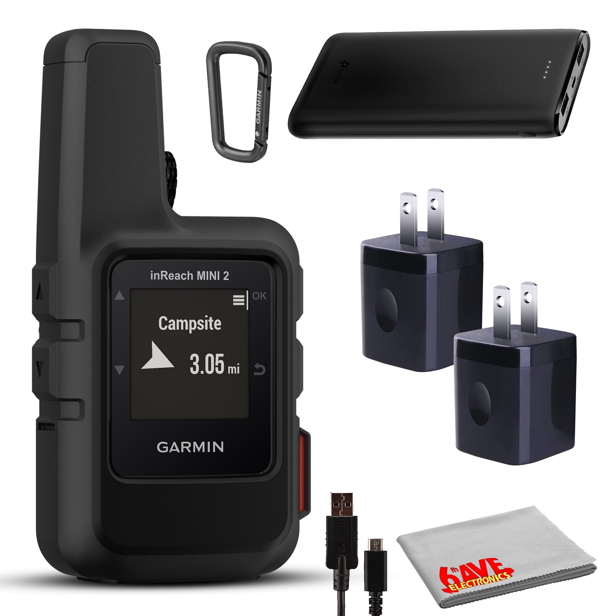Garmin inReach Mini 2 Satellite Communicator (Black) with Power Adapters