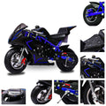 FRP 2 Stroke Pocket Bike 01, Mini Bike for Kids, Mini Pocket Bike W/ Strong Dual Brake, Racing Pocket Rocket Max Speed 20 Mph, Realistic Mini Motorcycle Max Weight 165 LB, Blue