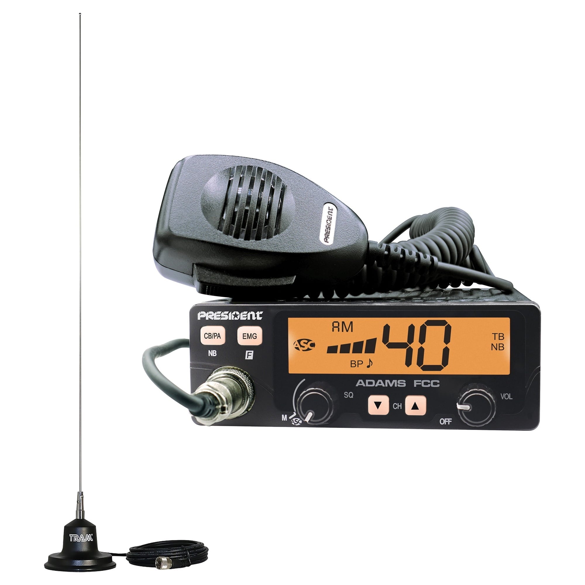 Group President Electronics TXUS002 Adams FCC CB Radio & Tram 300 CB Antenna 4-inch Magnet Kit