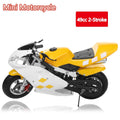 ruhuadgb 49cc 2 Stroke Pocket Bike, Mini Motorcycle for Kids, Gas Pocket Motorbike with Strong Dual Brake, Racing Max Speed 20Mph, Dual Headlights-White & Yellow